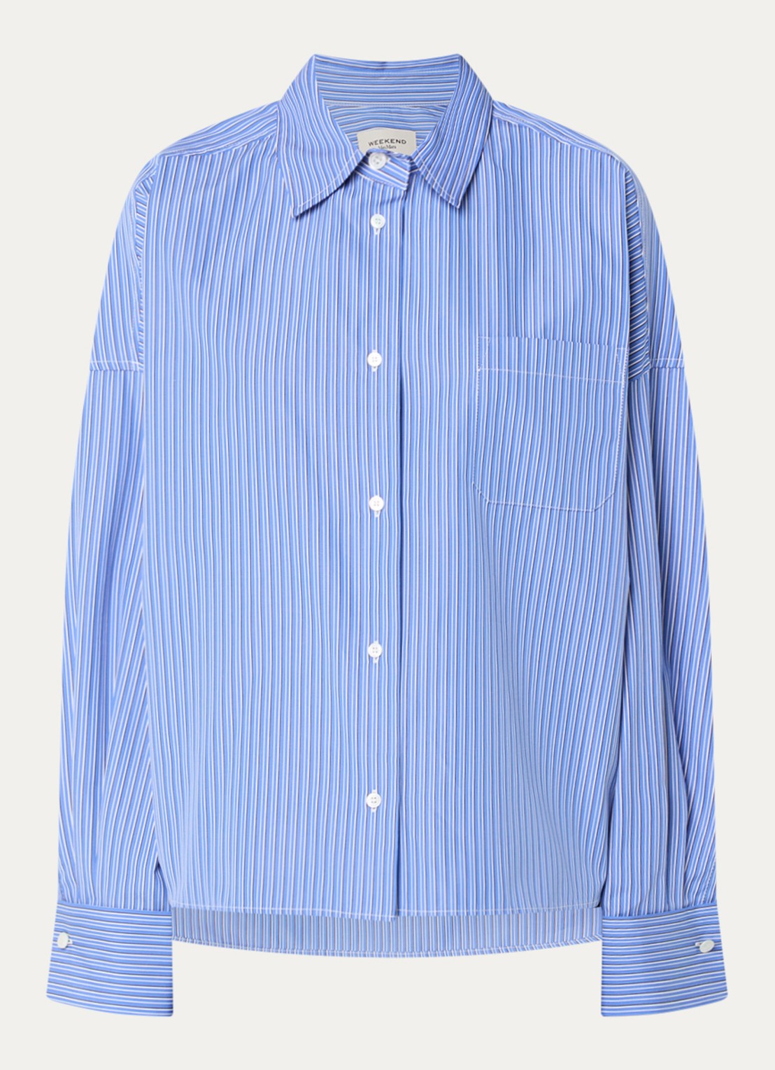 Max Mara Blouse met streepprint - voorkant 3 kobaltblauw