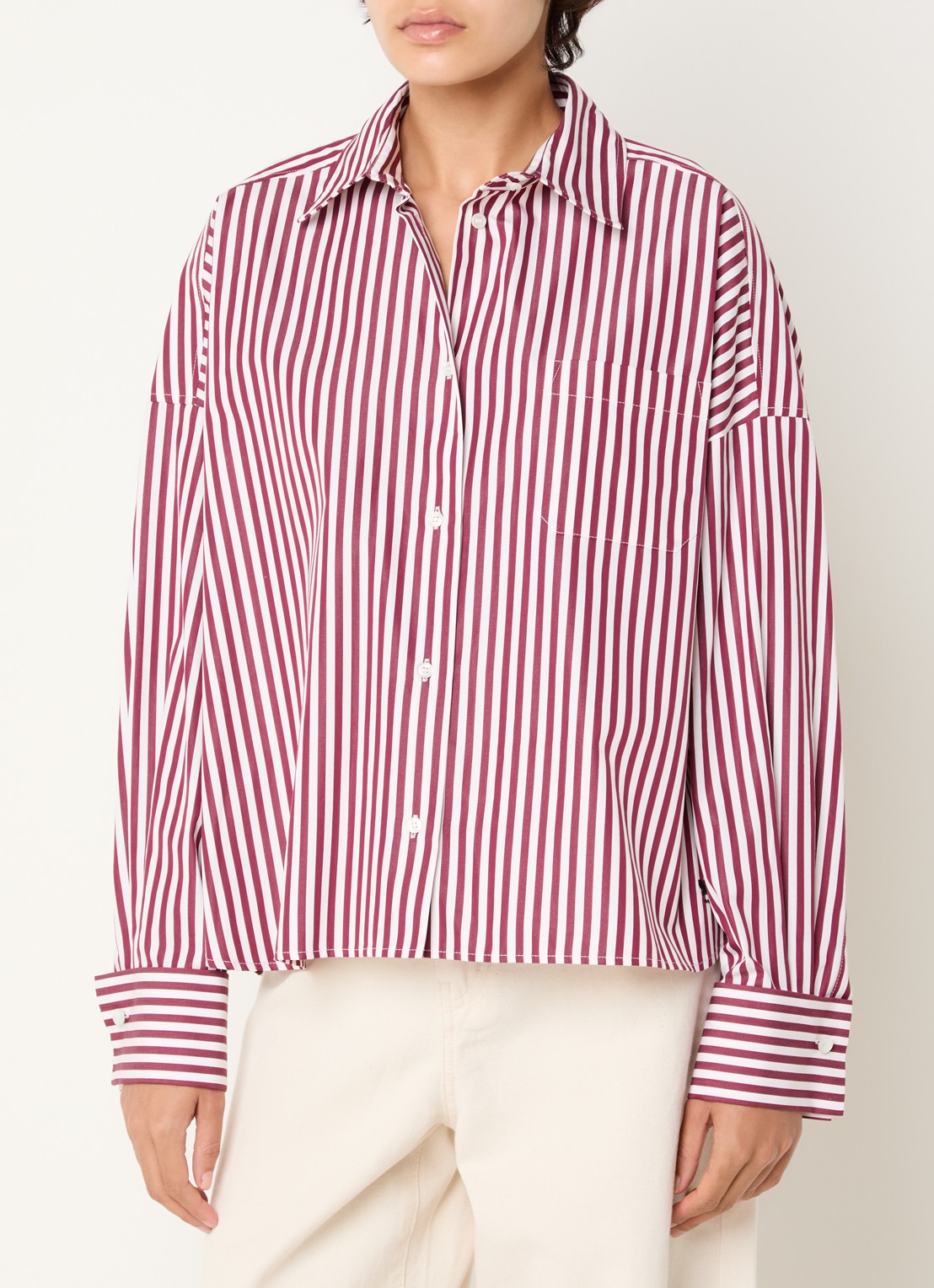 Max Mara Blouse met streepprint - detail 4 bordeauxrood