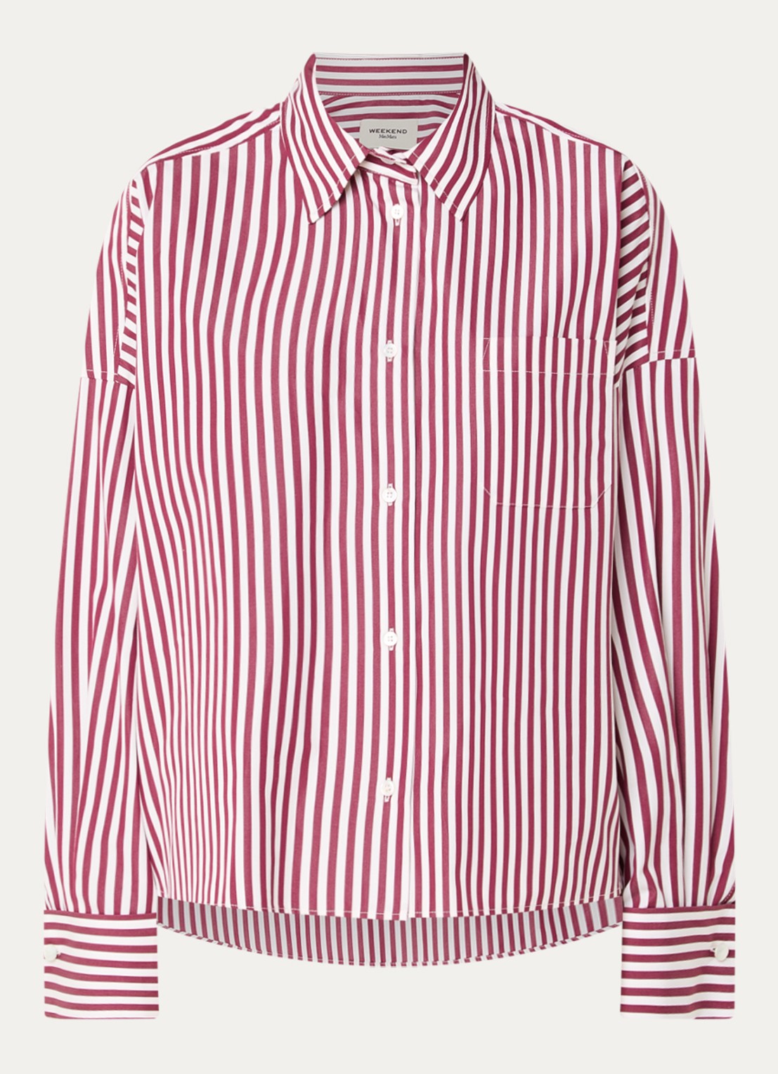 Max Mara Blouse met streepprint - voorkant 2 bordeauxrood