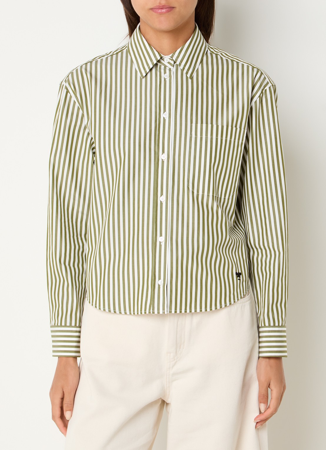 Max Mara Blouse met streepprint - detail groen