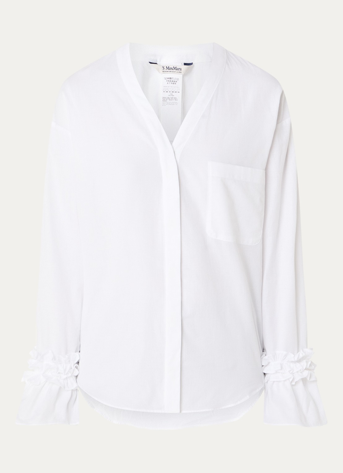 Max Mara Blouse met V-hals en trompetmouw - voorkant 3 wit