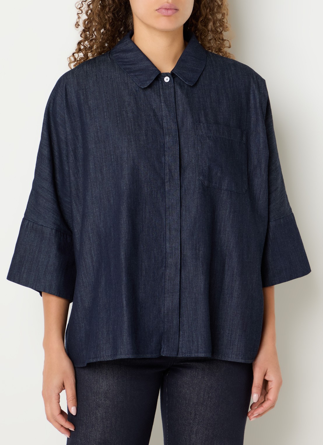 Max Mara Blouse van denim met borstzak - detail 2 indigo