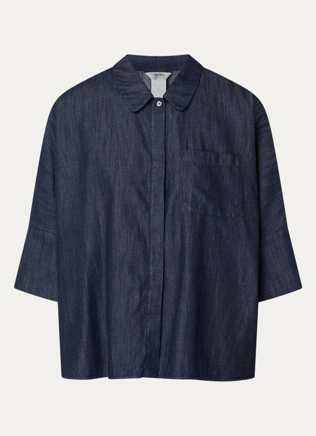 Max Mara Blouse van denim met borstzak - voorkant 3 indigo