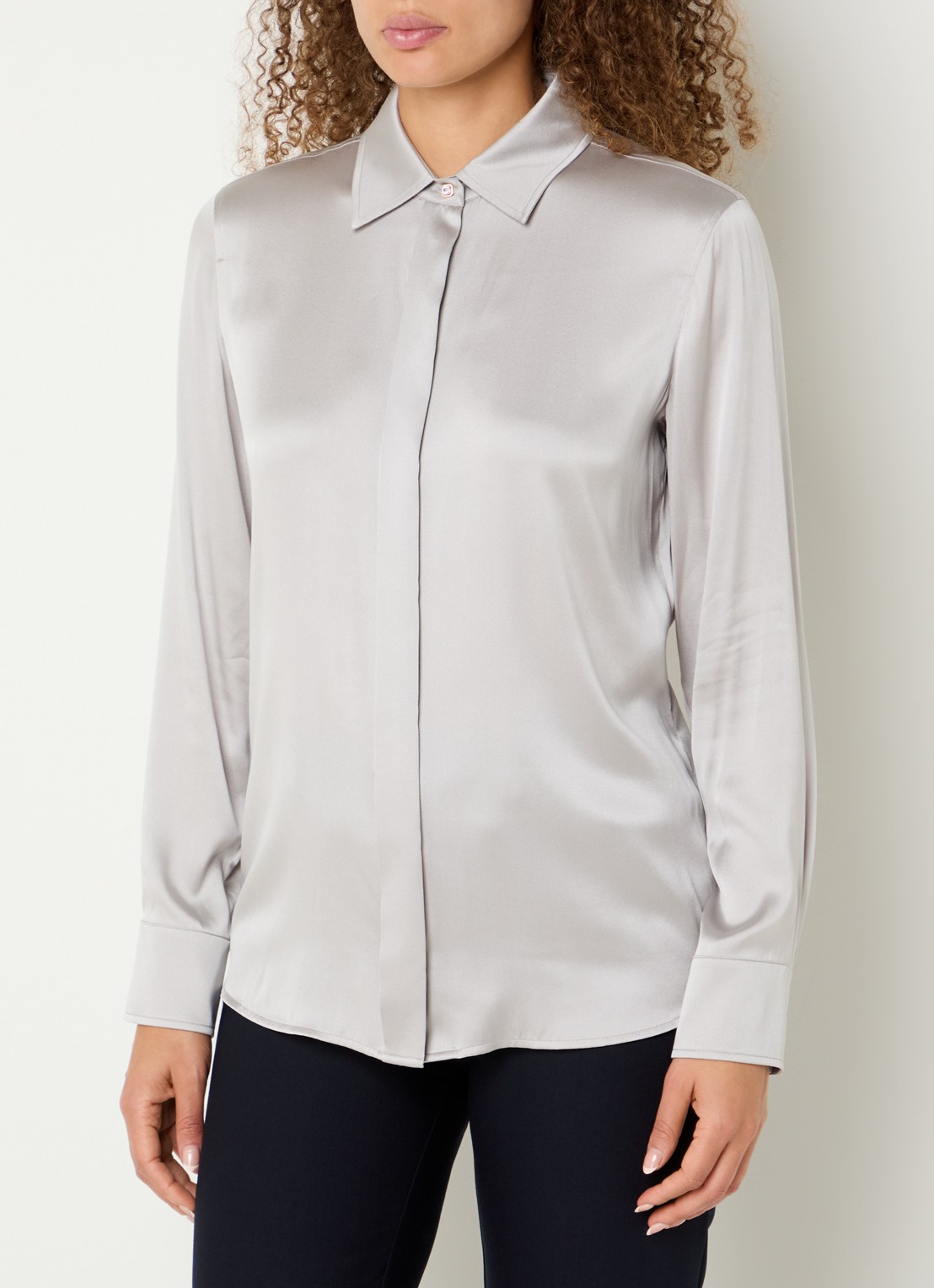 Max Mara Blouse van satijn - detail 3 middengrijs