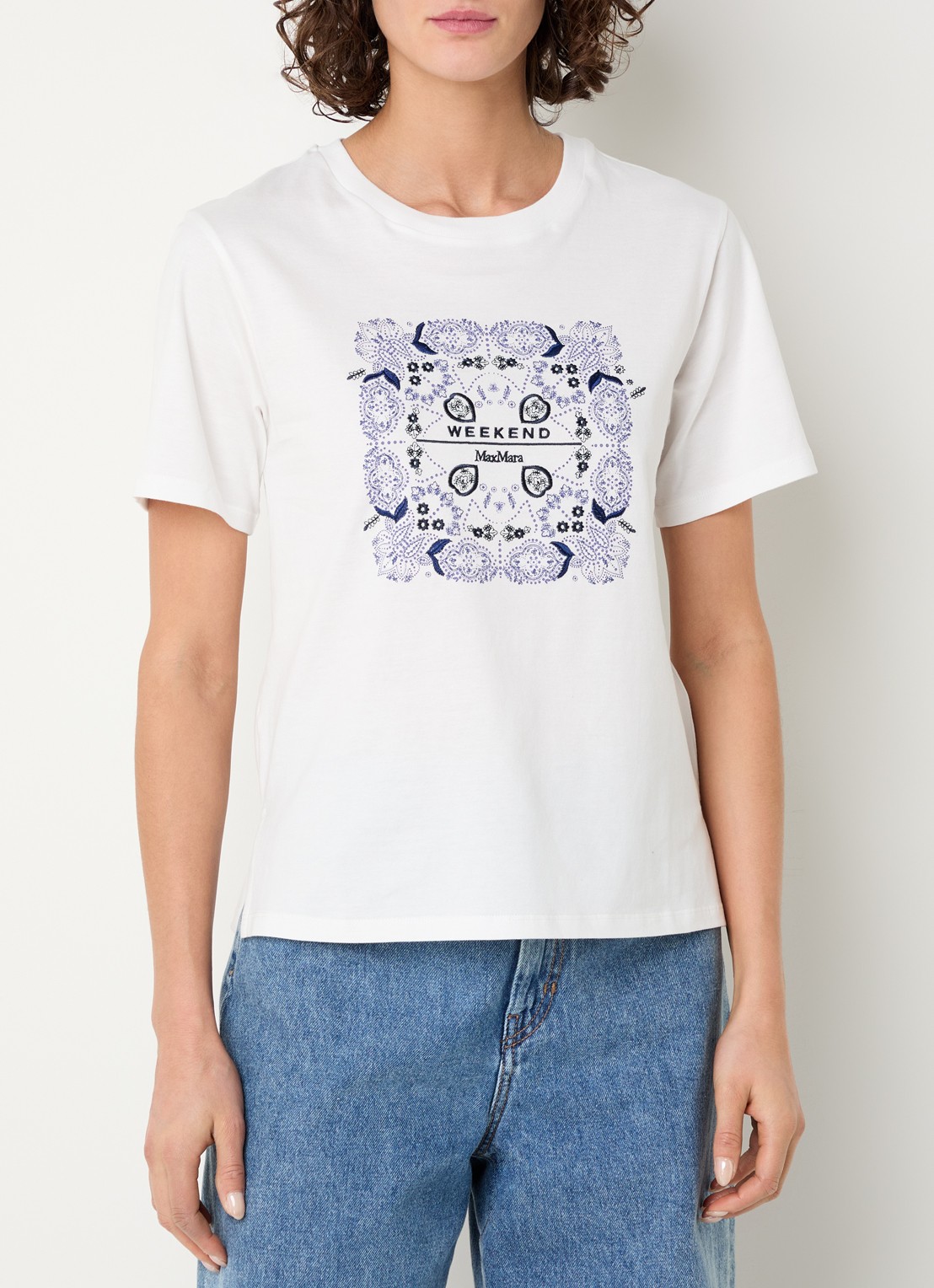 Max Mara Blusa T-shirt met logoborduring - detail 4 wit