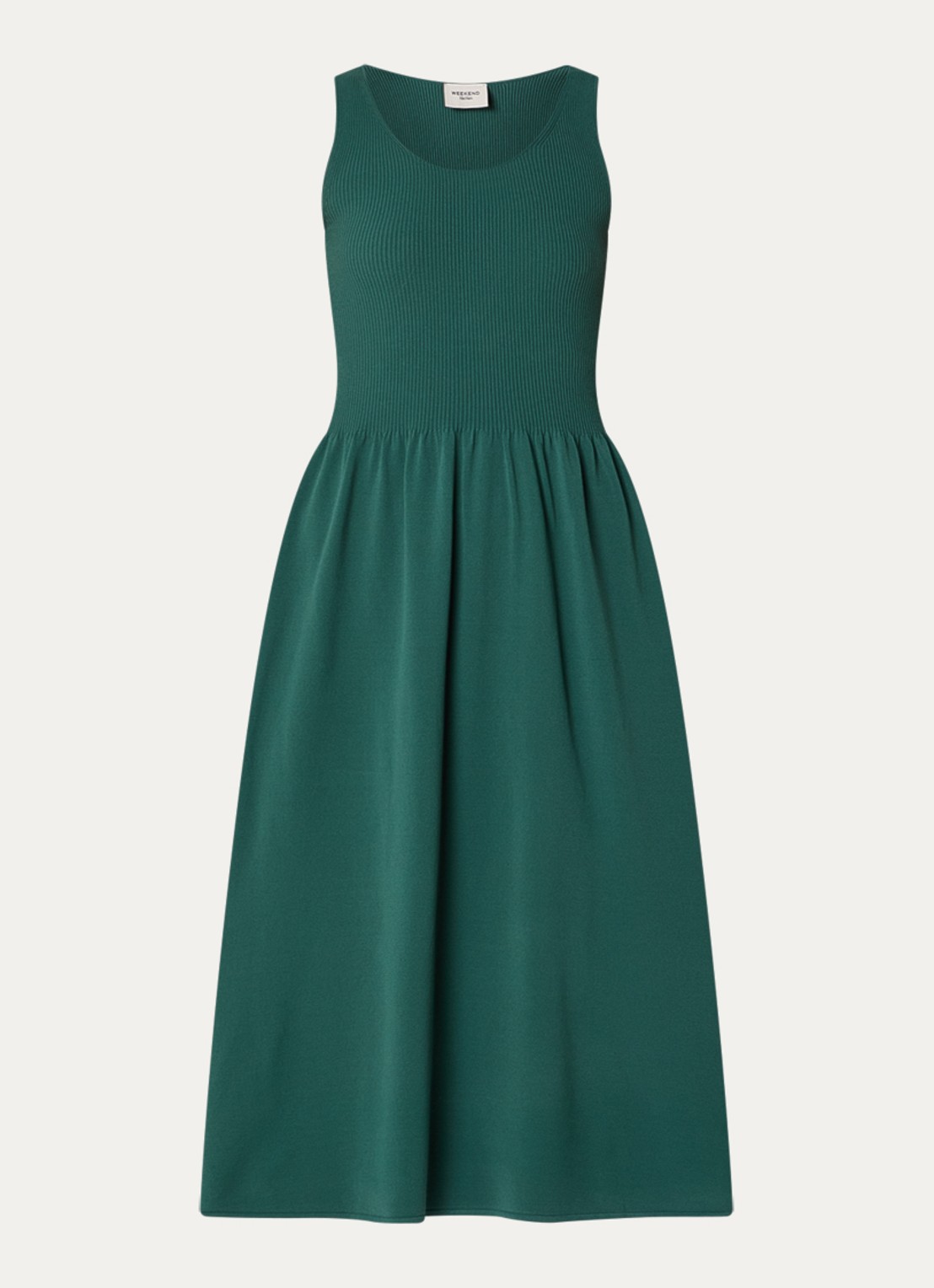 Max Mara Calibri midi jurk met ribstructuur - voorkant groen