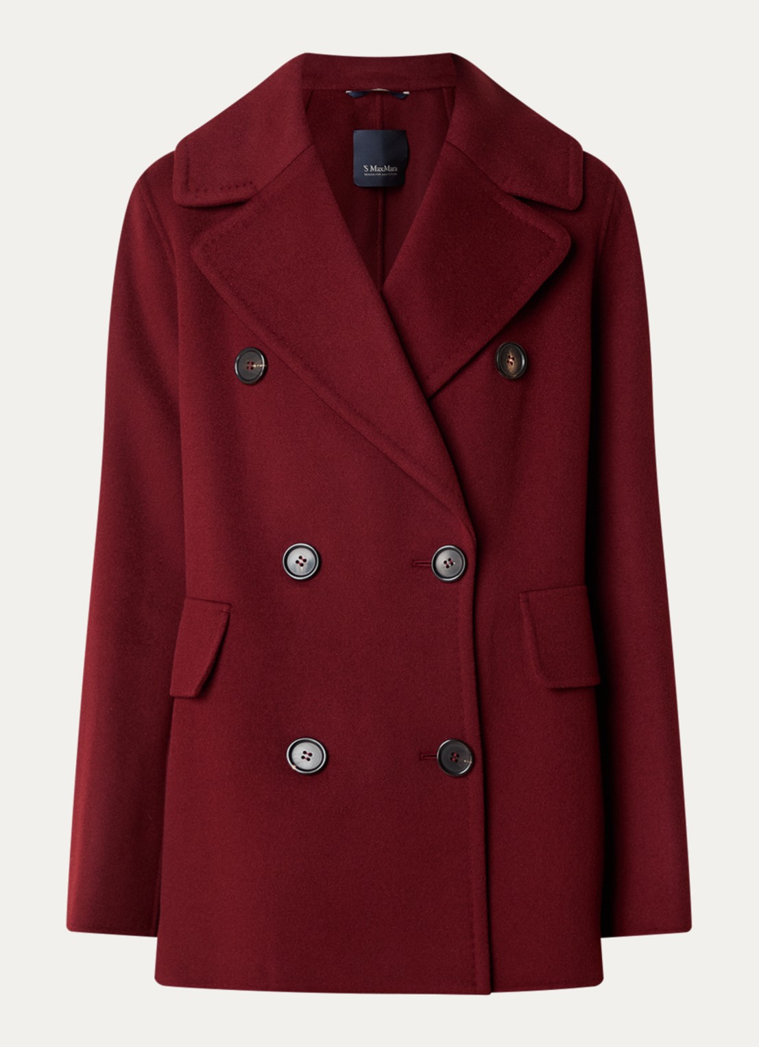 Max Mara Camilla double-breasted mantel van scheerwol - voorkant bordeauxrood