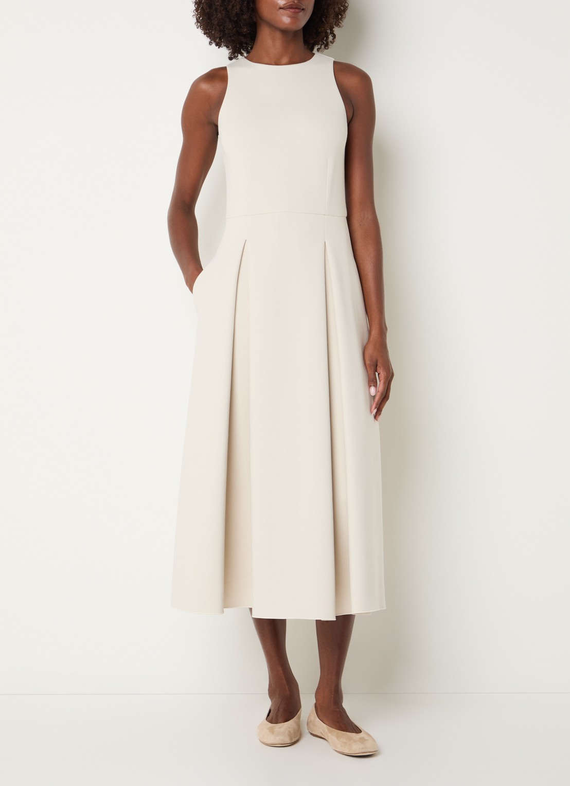 Max Mara Cannone midi jurk met steekzakken - detail beige