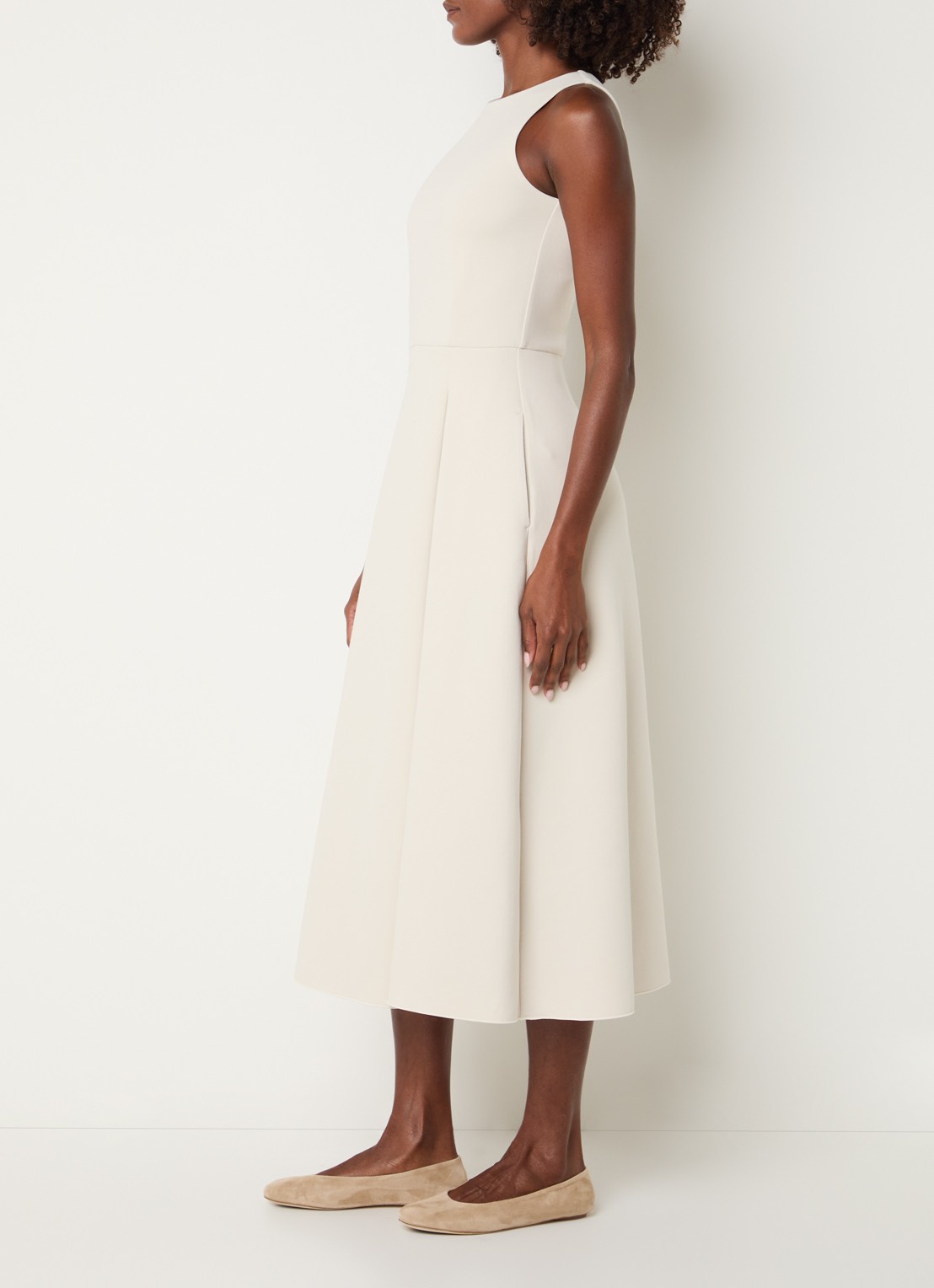 Max Mara Cannone midi jurk met steekzakken - voorkant 4 beige