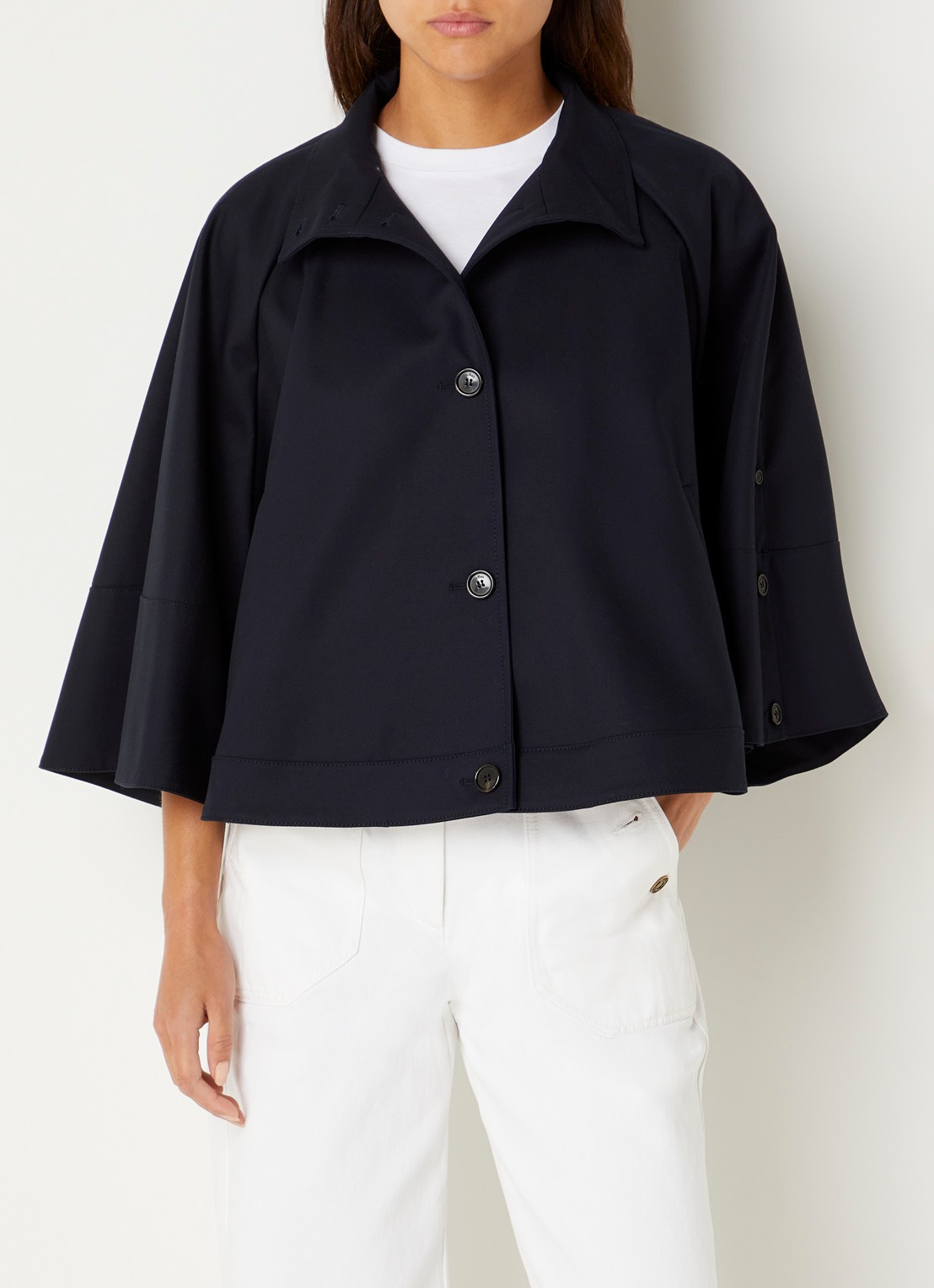 Max Mara Cape met steekzakken - detail 4 donkerblauw