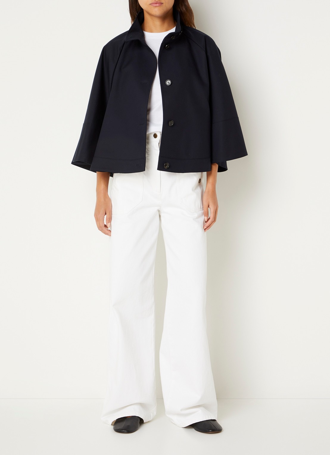 Max Mara Cape met steekzakken - voorkant 2 donkerblauw