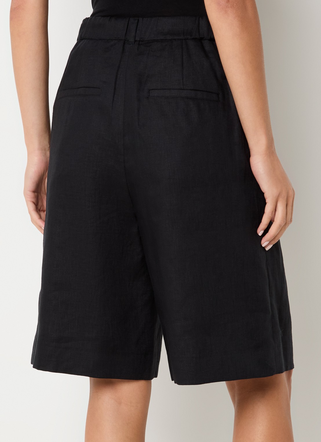 Max Mara Caravan high waist wide leg korte broek van linnen - achterkant zwart