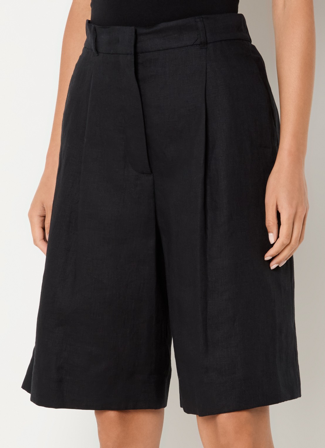 Max Mara Caravan high waist wide leg korte broek van linnen - detail 2 zwart