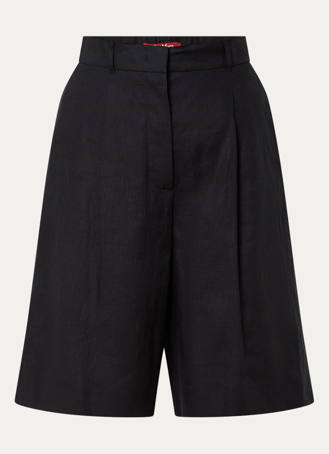 Max Mara Caravan high waist wide leg korte broek van linnen - voorkant 3 zwart