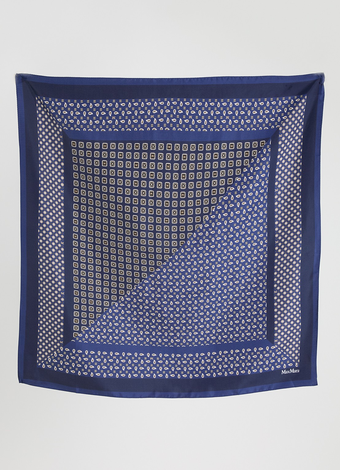 Max Mara Carre sjaal van zijde 89 x 89 cm - detail donkerblauw