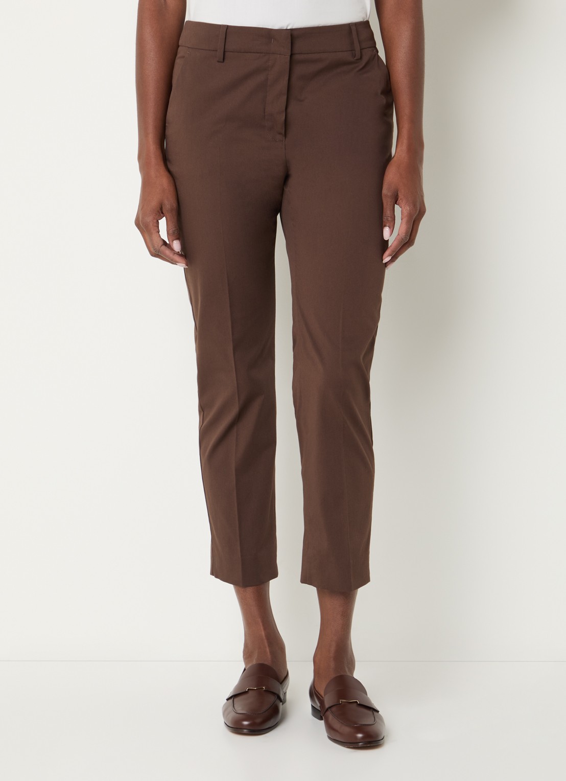 Max Mara Cecco high waist straight fit cropped pantalon met steekzakken - detail 4 bruin