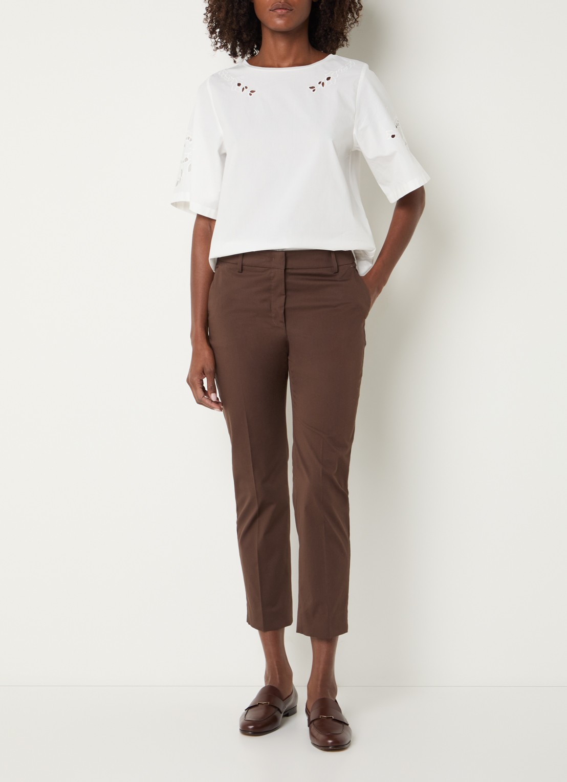 Max Mara Cecco high waist straight fit cropped pantalon met steekzakken - voorkant 3 bruin