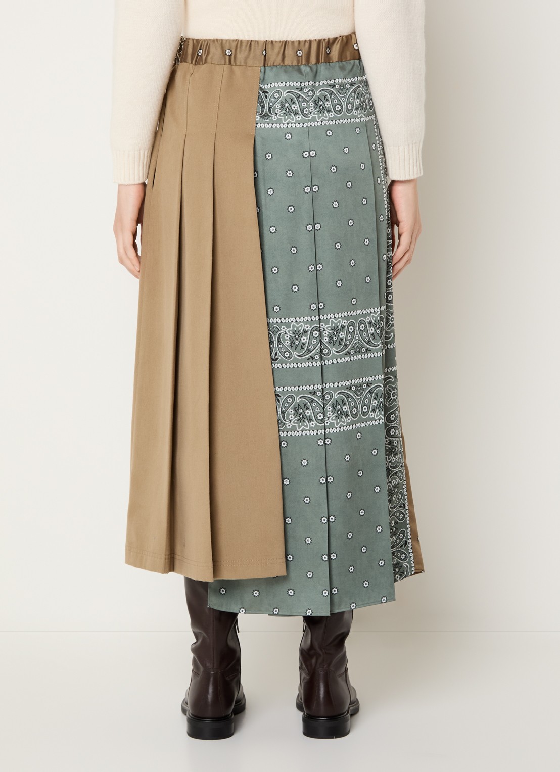 Max Mara Ceci midi plooirok met paisley dessin en asymmetrische zoom - achterkant 3 lichtbruin