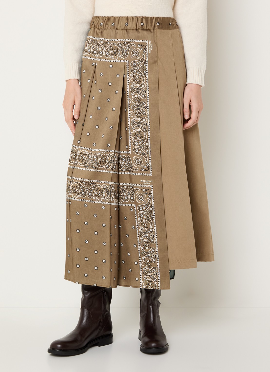 Max Mara Ceci midi plooirok met paisley dessin en asymmetrische zoom - detail 4 lichtbruin