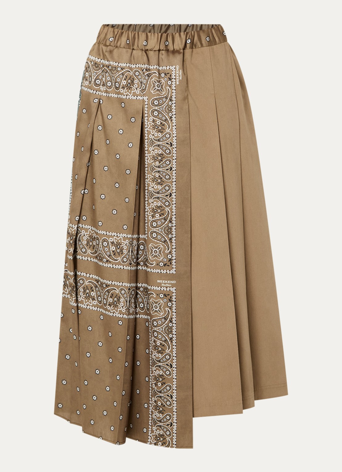 Max Mara Ceci midi plooirok met paisley dessin en asymmetrische zoom - voorkant lichtbruin