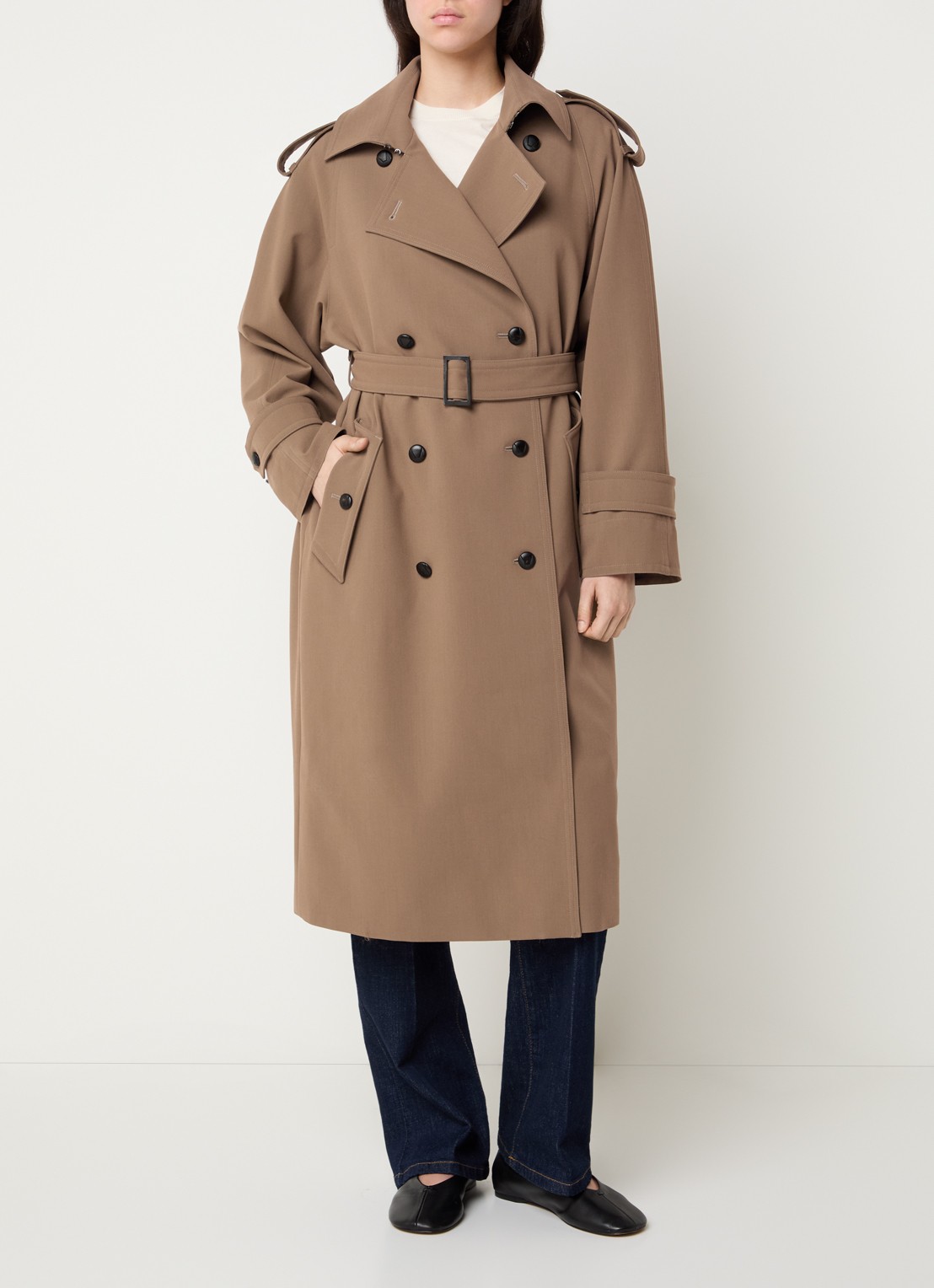 Max Mara Certo trenchcoat van scheerwol met waterafstotende coating - detail 2 bruin