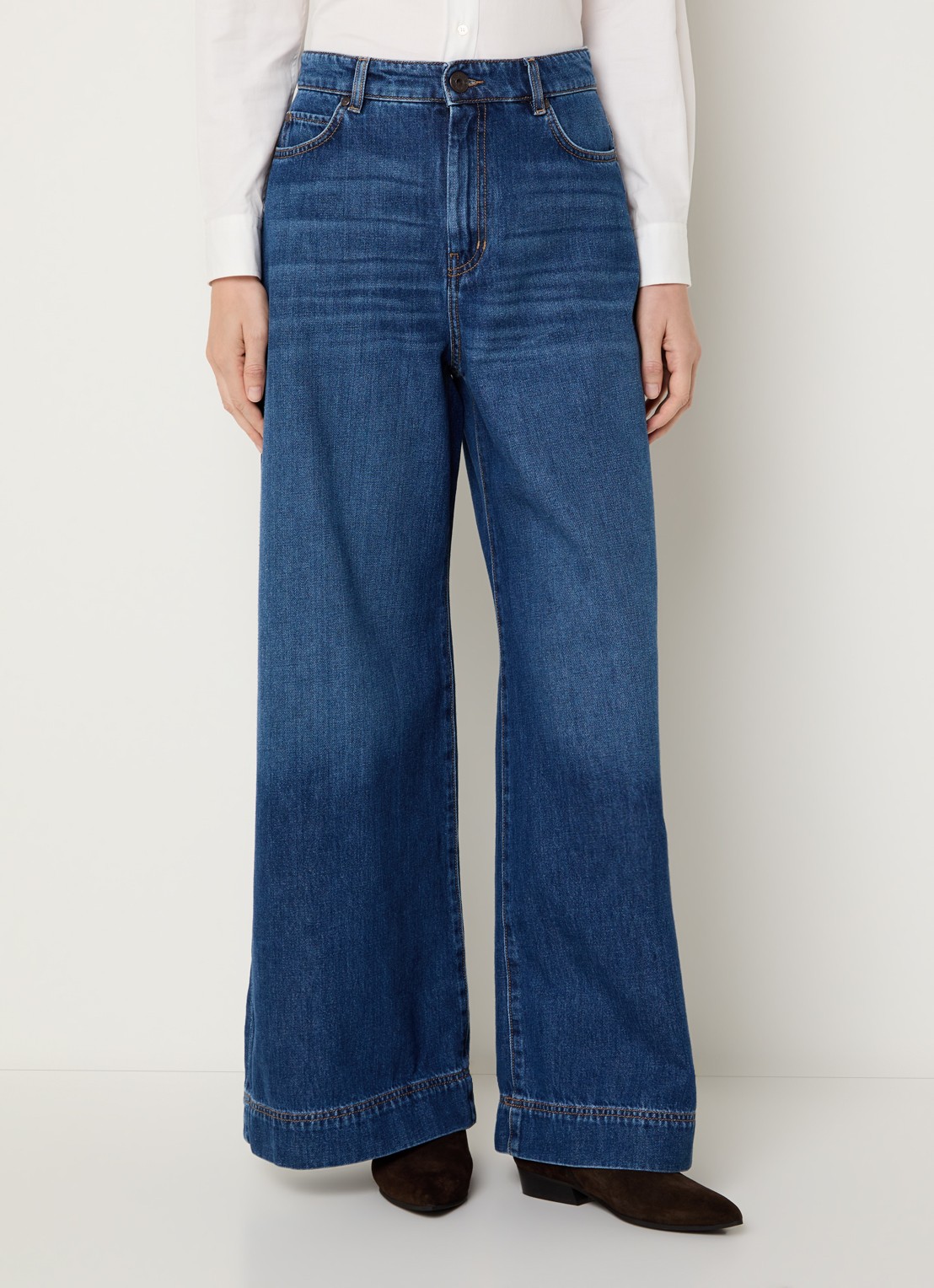 Max Mara Ciro high waist wide leg jeans met donkere wassing - detail 4 indigo