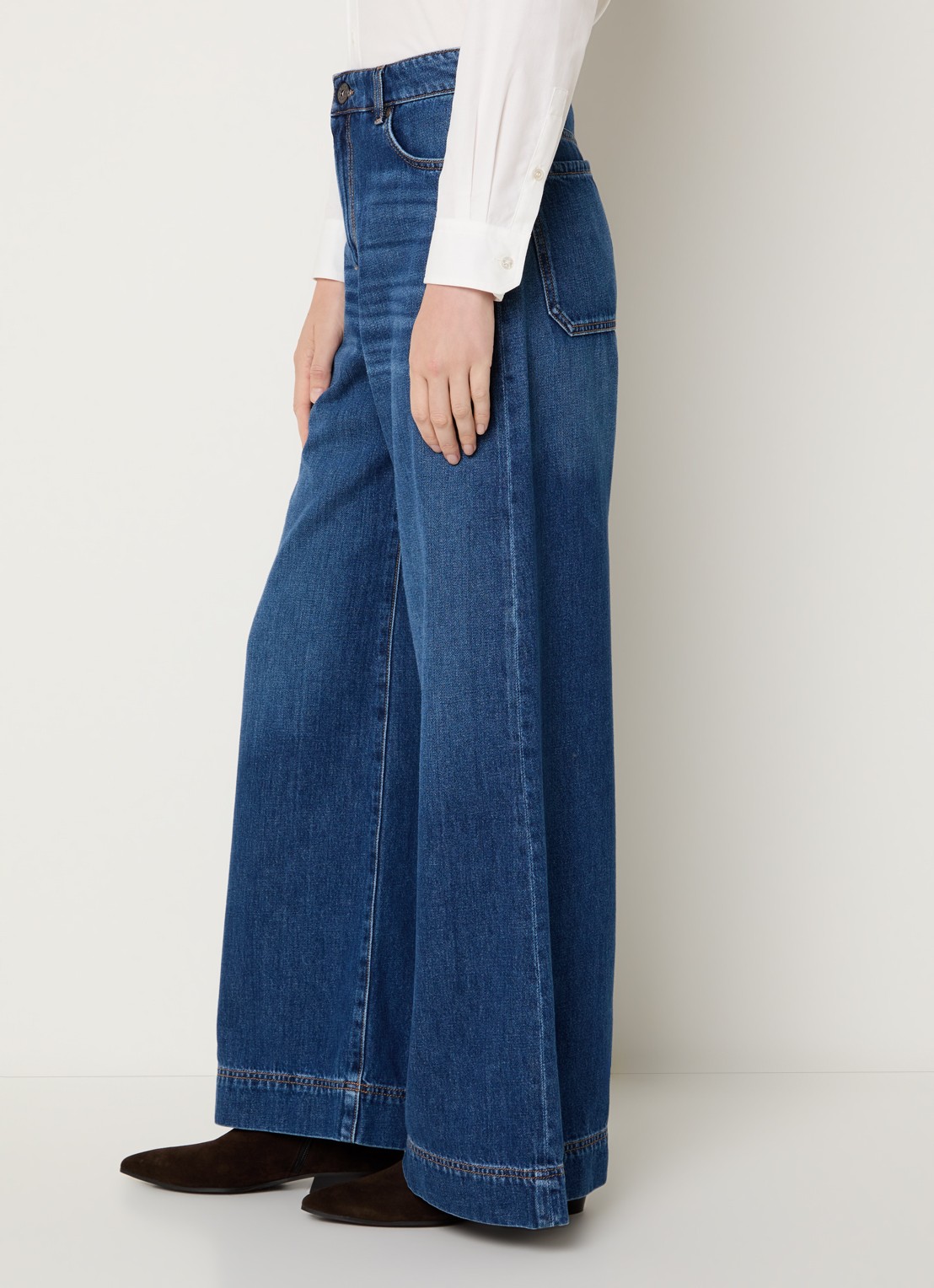 Max Mara Ciro high waist wide leg jeans met donkere wassing - detail 5 indigo