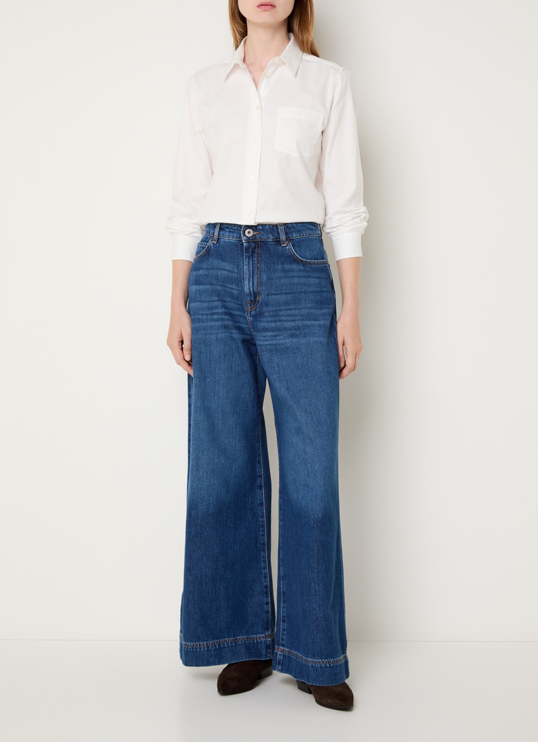 Max Mara Ciro high waist wide leg jeans met donkere wassing - voorkant 3 indigo