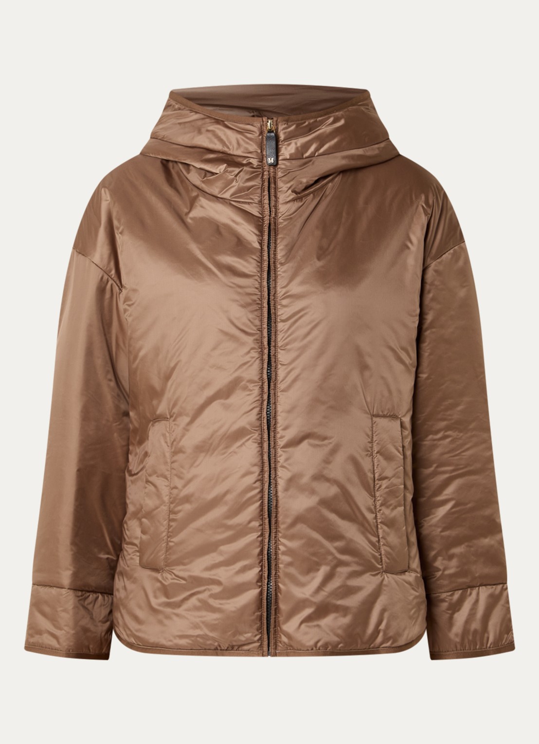 Max Mara Cleo oversized gewatteerd jack met capuchon en waterafstotende coating - voorkant lichtbruin