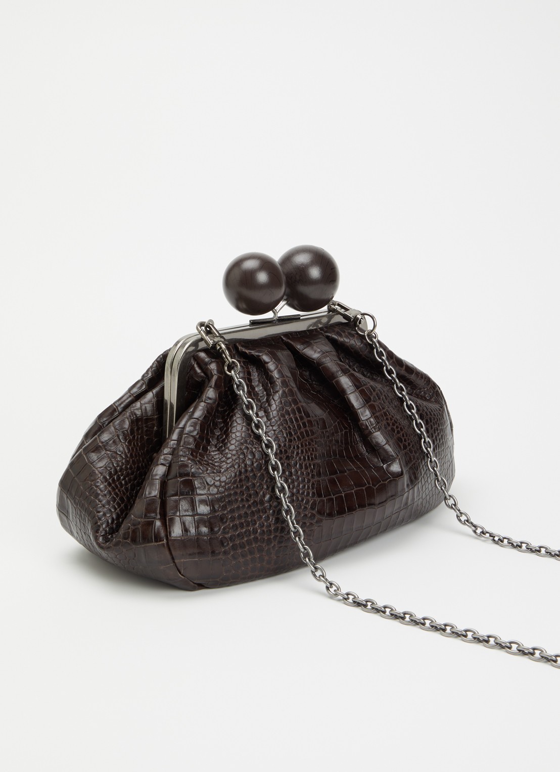 Max Mara Clutch van leer met afneembare schouderriem - achterkant donkerbruin