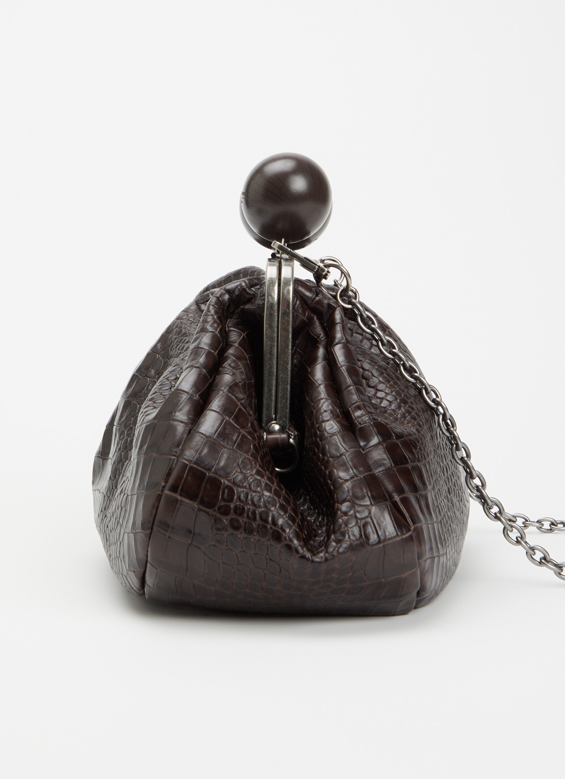 Max Mara Clutch van leer met afneembare schouderriem - detail 3 donkerbruin
