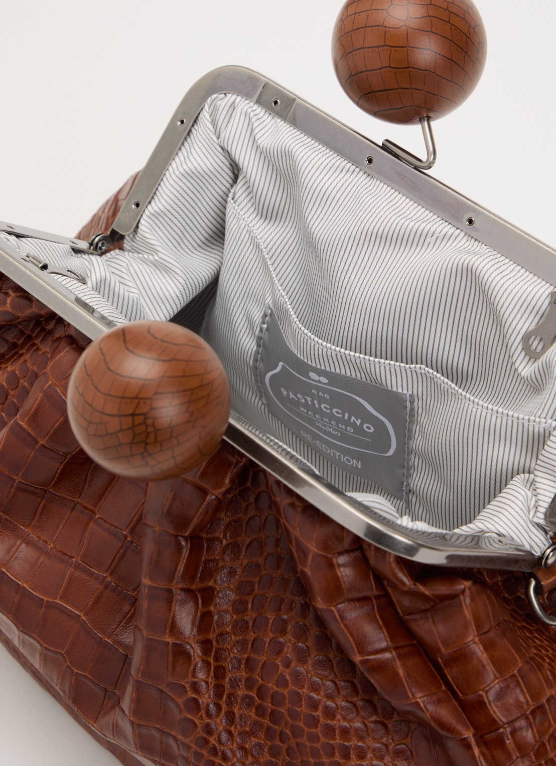 Max Mara Clutch van leer met afneembare schouderriem - detail 2 roodbruin
