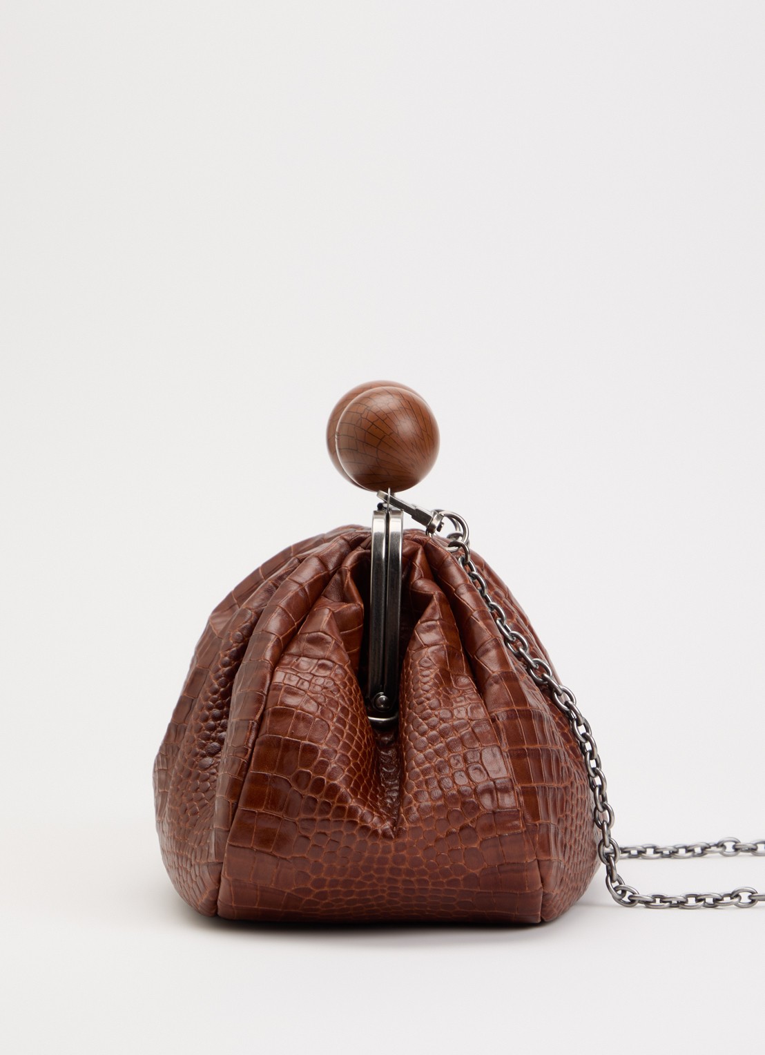 Max Mara Clutch van leer met afneembare schouderriem - detail 3 roodbruin