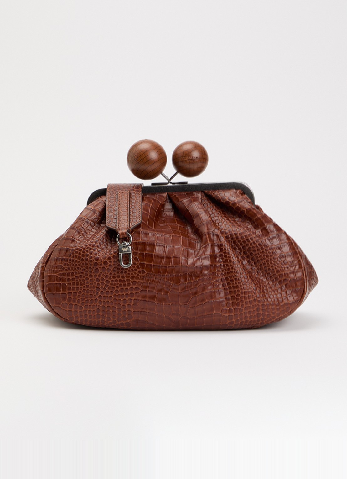 Max Mara Clutch van leer met afneembare schouderriem - voorkant roodbruin