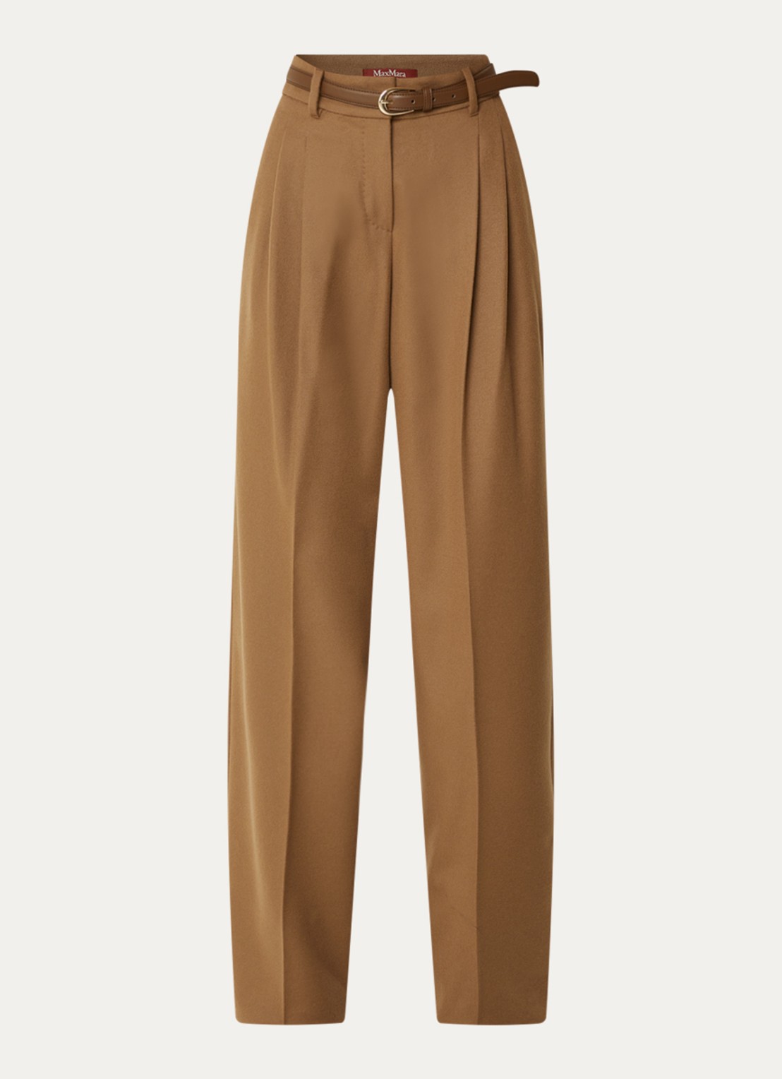 Max Mara Cocco high waist wide fit pantalon van wol - voorkant lichtbruin