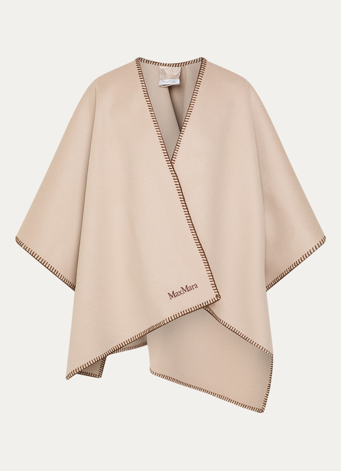Max Mara Colomba cape van wol met ceintuur - voorkant 3 zand