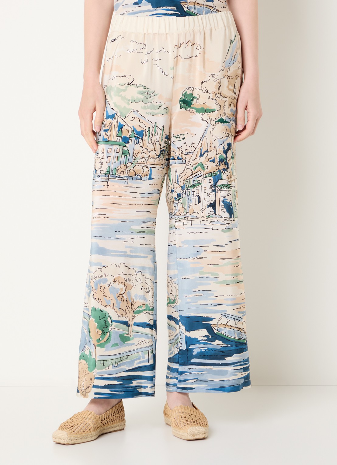 Max Mara Curva high waist straight fit broek van zijde met print - detail 2 lichtblauw