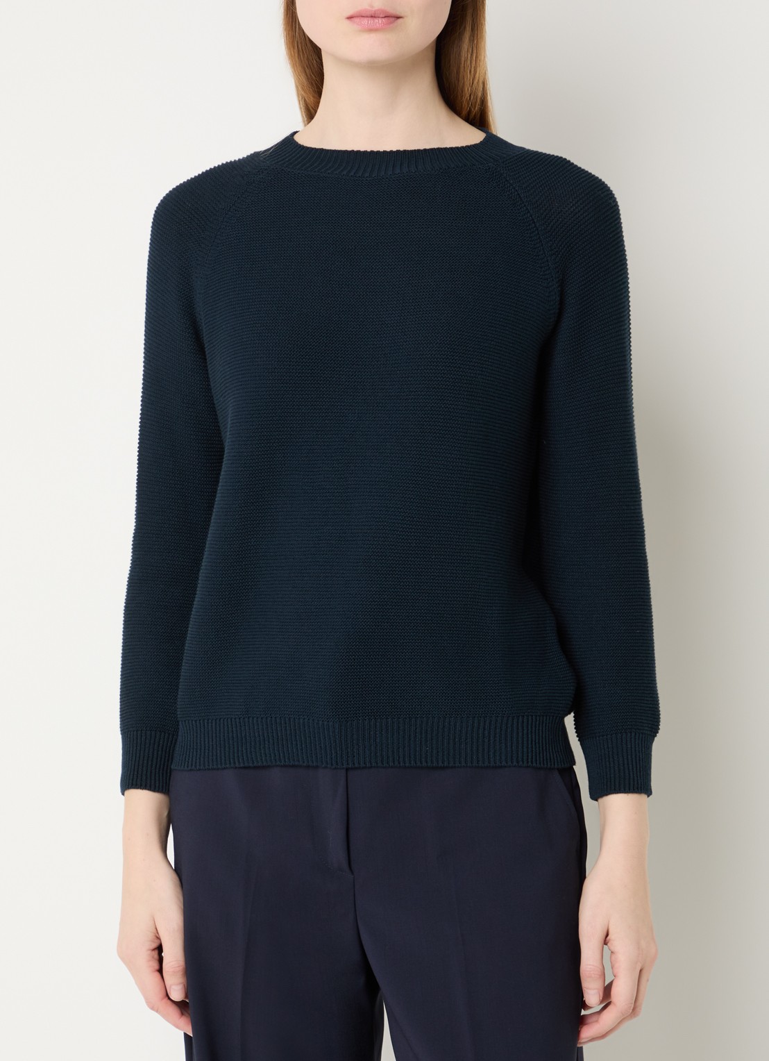 Max Mara Daere fijngebreide trui met ronde hals - detail donkerblauw