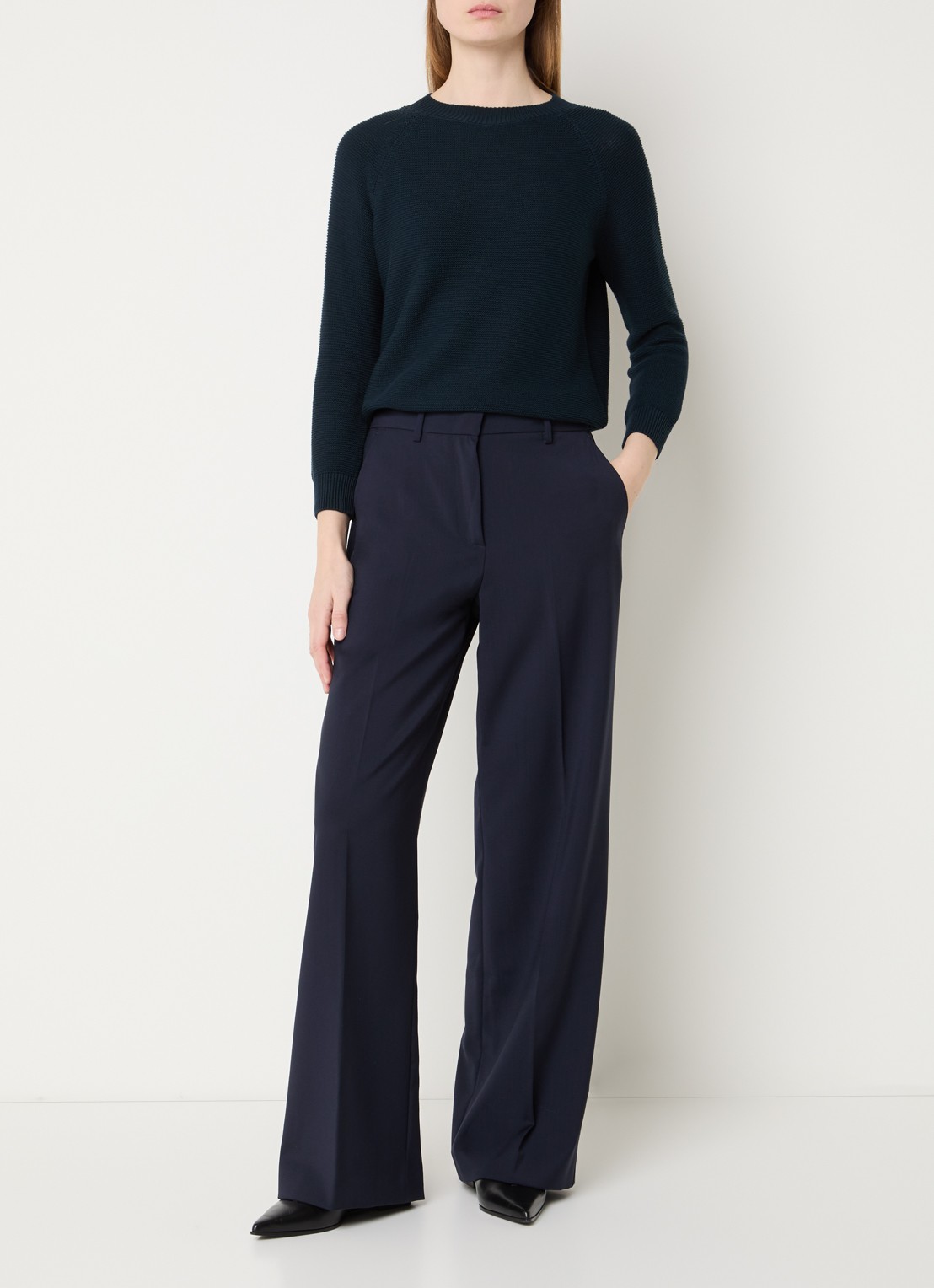 Max Mara Daere fijngebreide trui met ronde hals - voorkant 3 donkerblauw