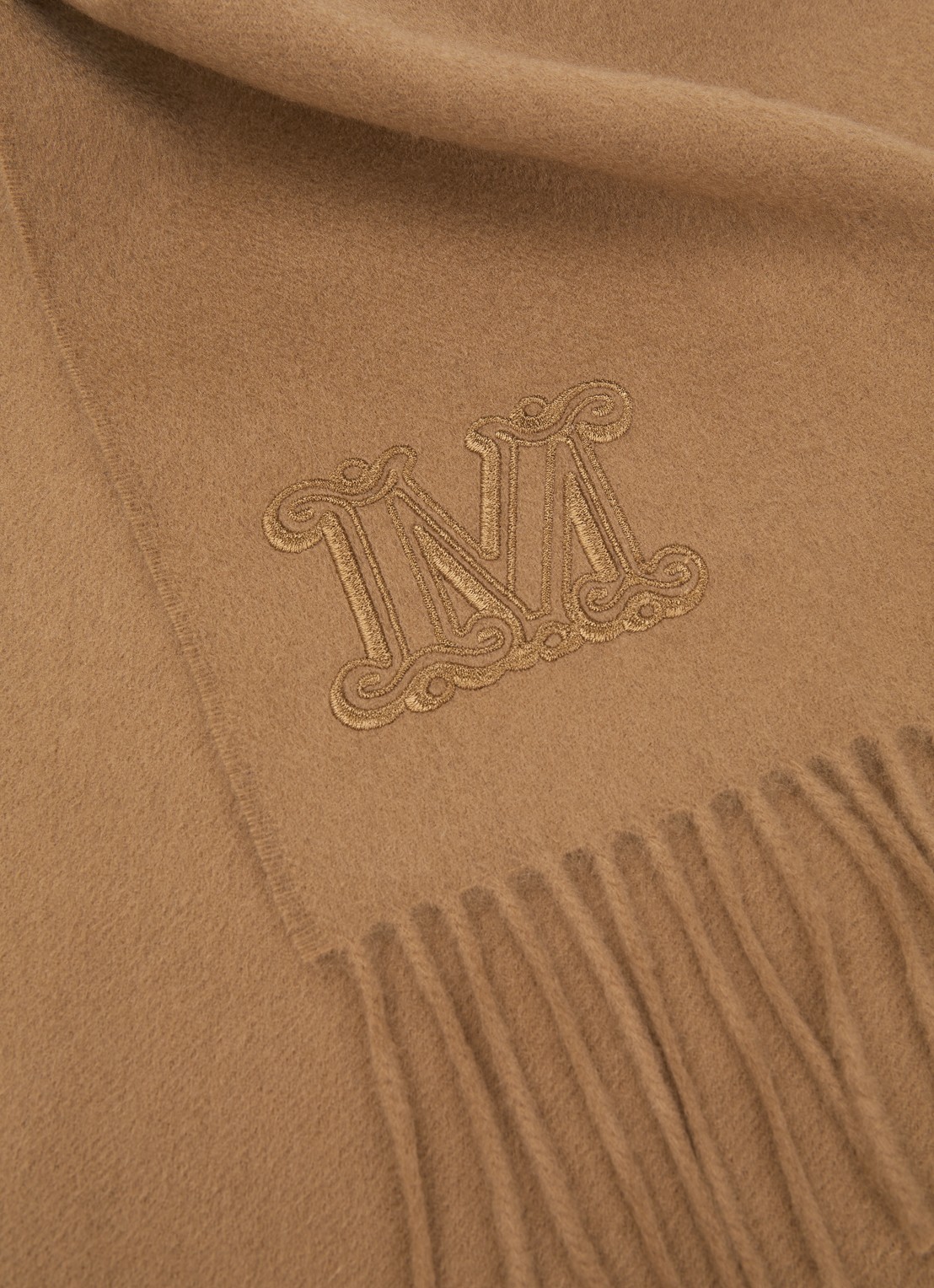Max Mara Dalia sjaal van kasjmier met franjes 190 x 30 cm  - detail 3 camel