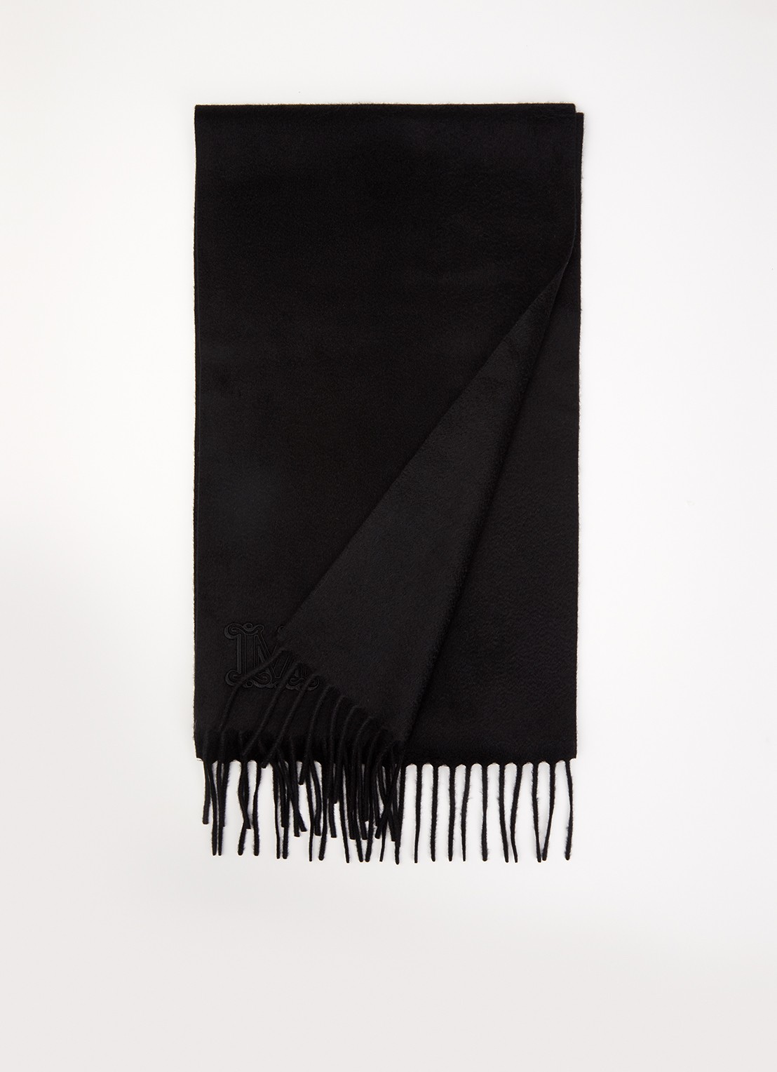 Max Mara Dalia sjaal van kasjmier met franjes 190 x 30 cm  - voorkant 3 zwart