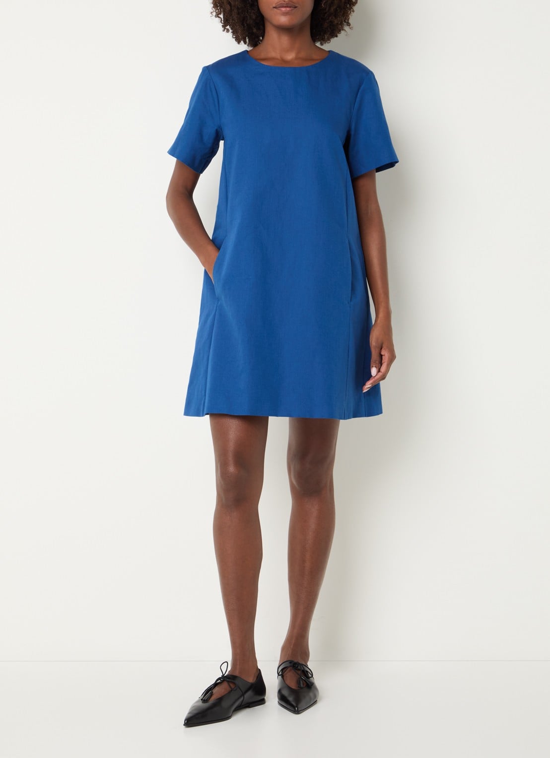 Max Mara Daloa mini jurk in linnenblend - voorkant 4 blauw