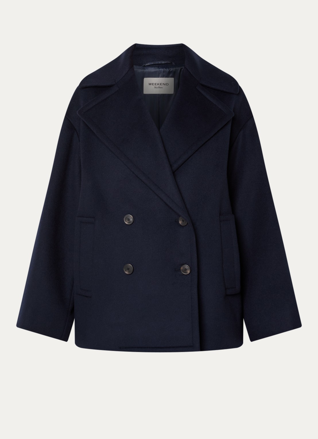 Max Mara Dalpe mantel van wol met steekzakken - voorkant 3 donkerblauw
