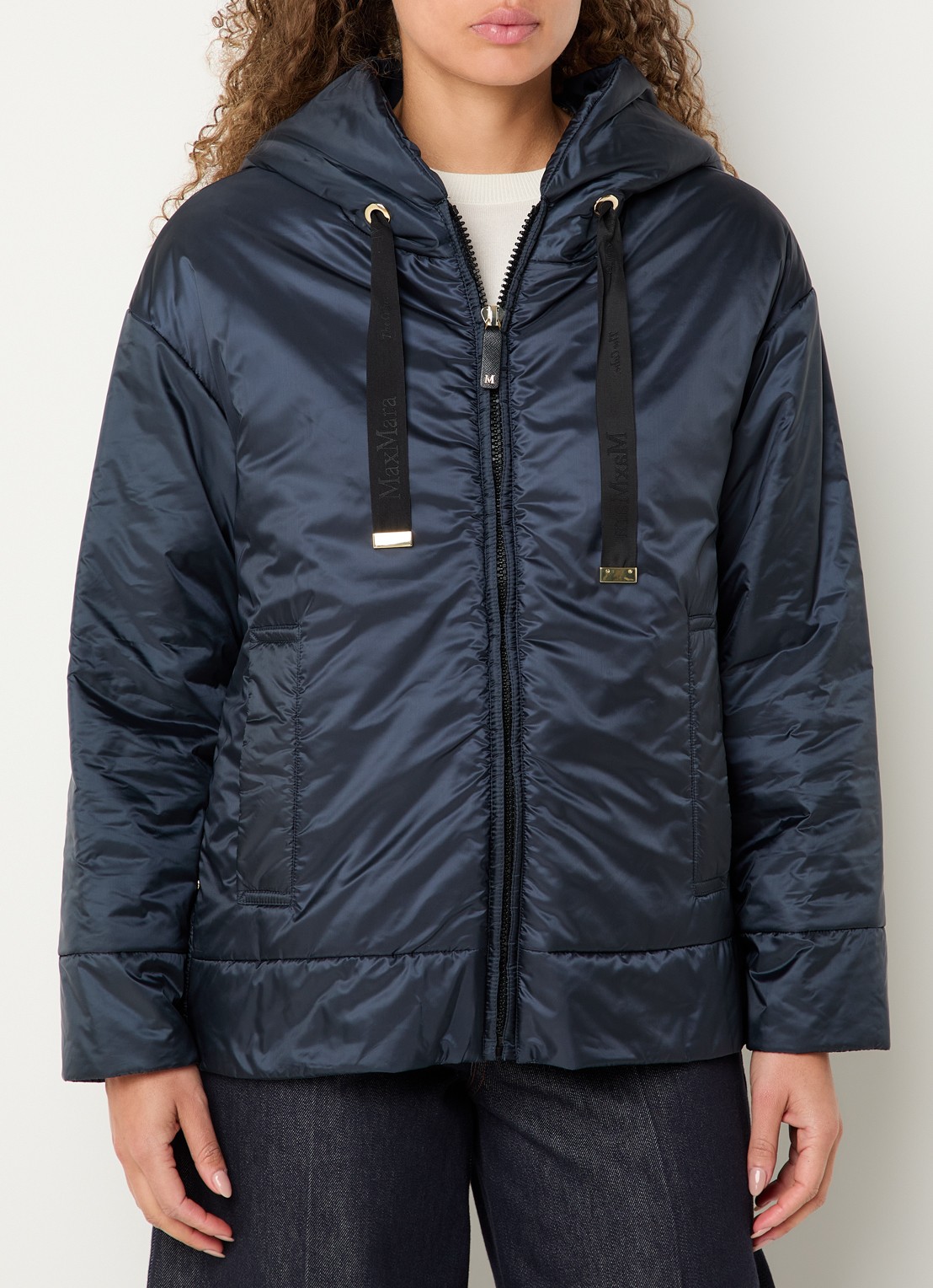 Max Mara Daria gewatteerd jack met steekzakken - detail donkerblauw