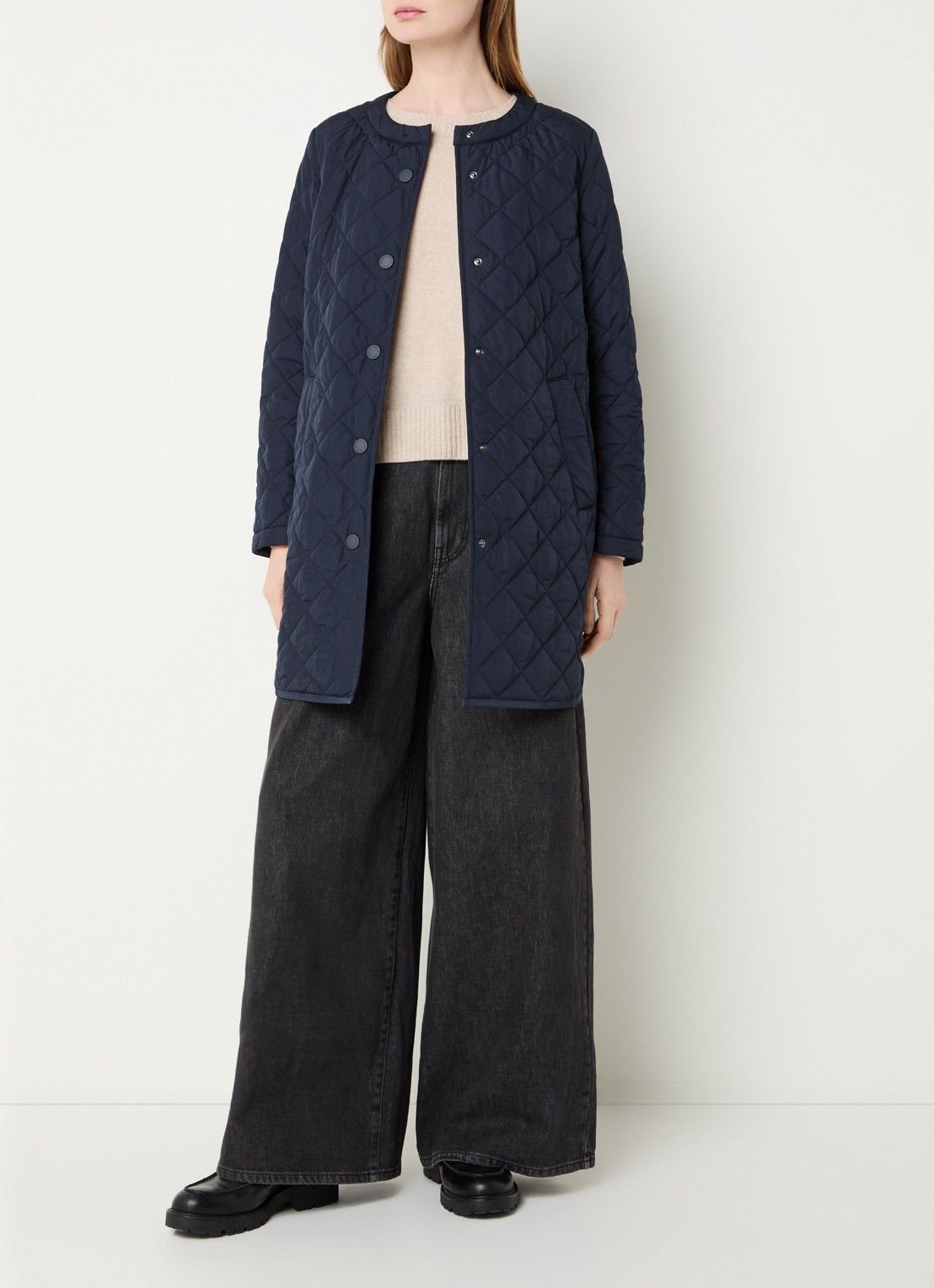 Max Mara Derio gewatteerde jas met capuchon - voorkant 4 donkerblauw