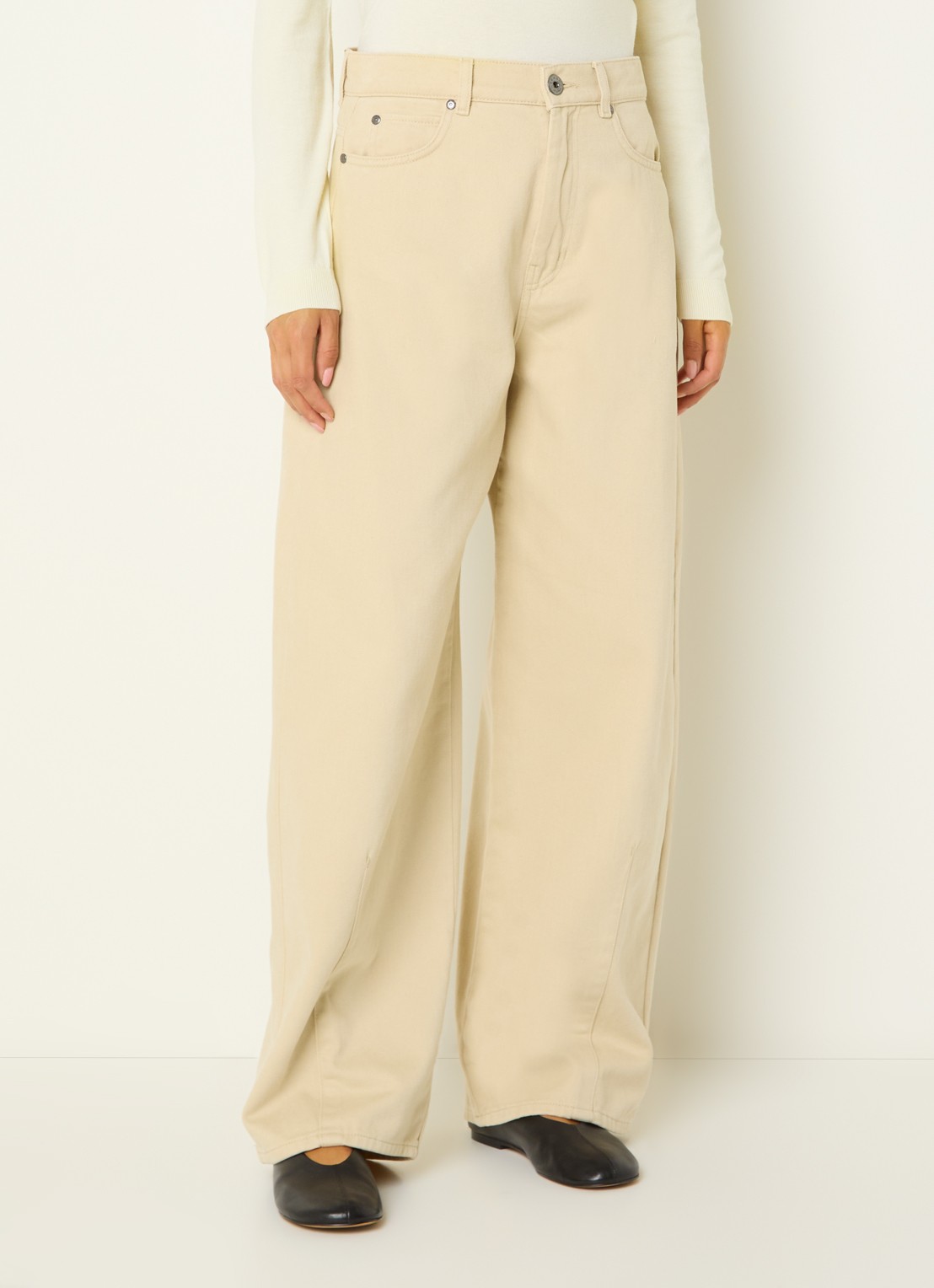 Max Mara Dordine high waist wide fit broek met steekzakken - detail 2 creme