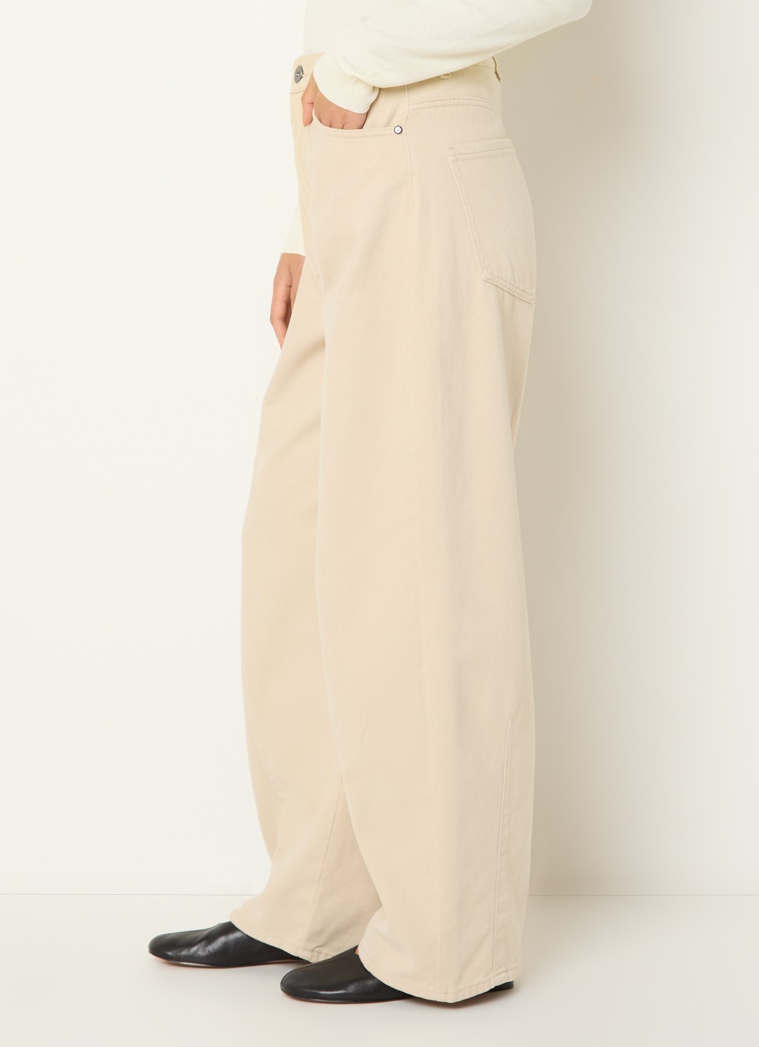 Max Mara Dordine high waist wide fit broek met steekzakken - detail 3 creme