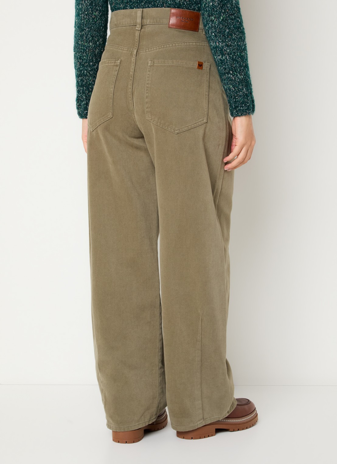 Max Mara Dordine high waist wide fit broek met steekzakken - achterkant 5 khaki
