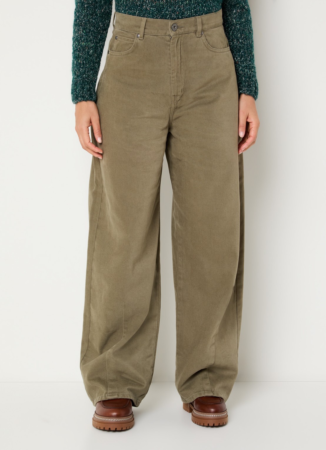 Max Mara Dordine high waist wide fit broek met steekzakken - detail khaki