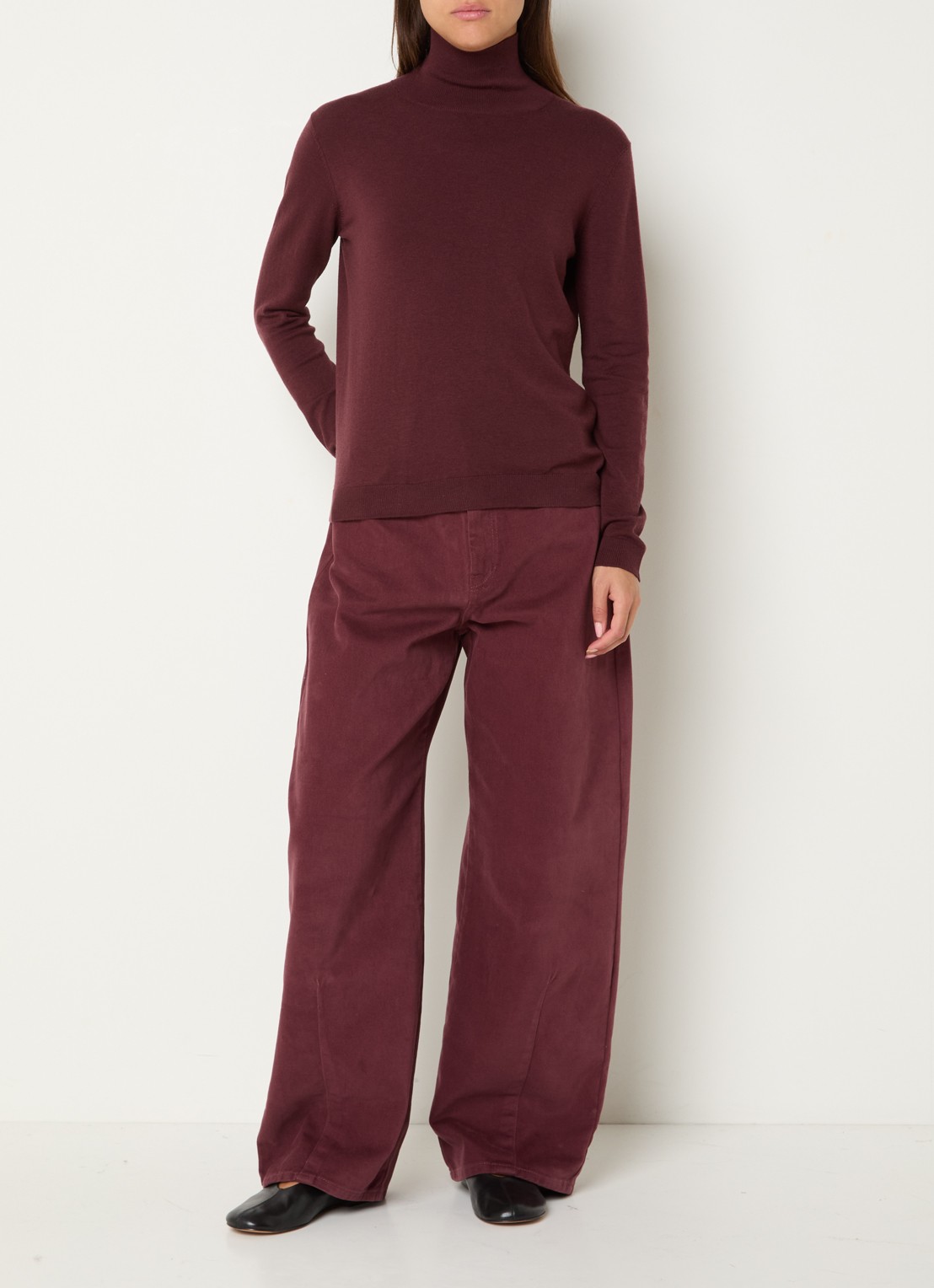 Max Mara Dordine high waist wide fit broek met steekzakken - voorkant 5 bordeauxrood